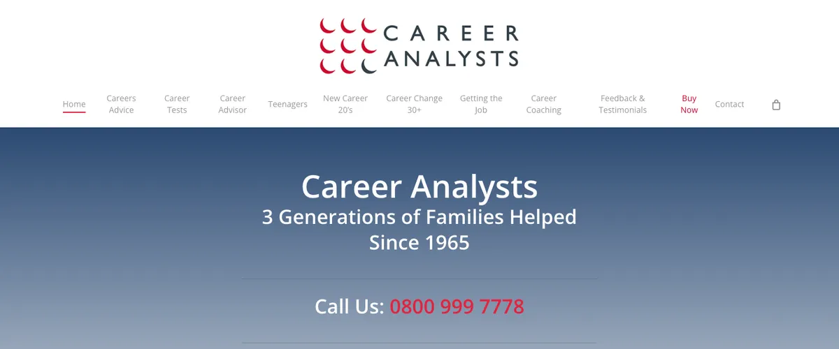 The Career Analysts homepage, before