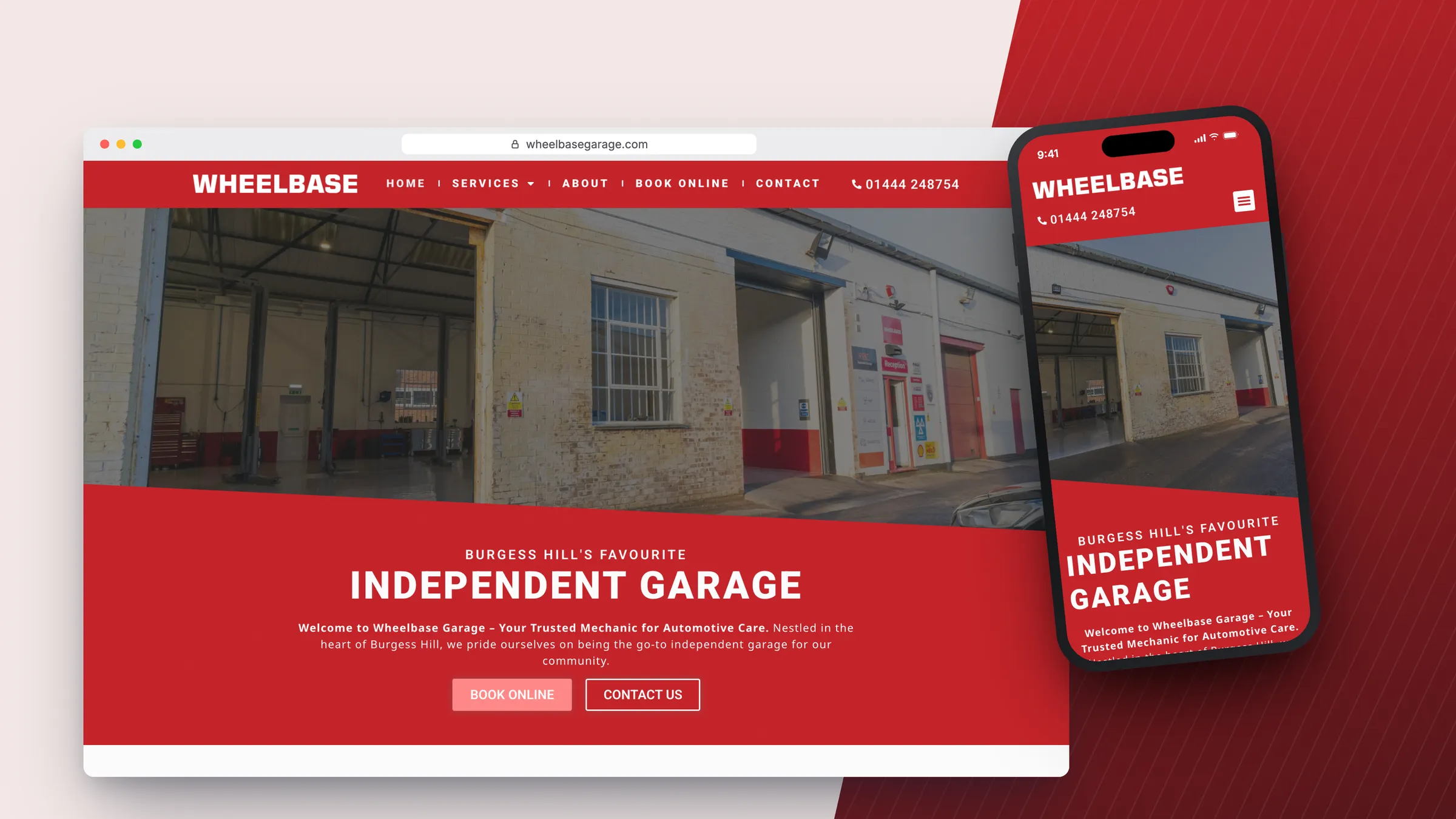 Wheelbase Garage website by Bulldogs Digital on desktop and mobile - independent garage in Burgess Hill