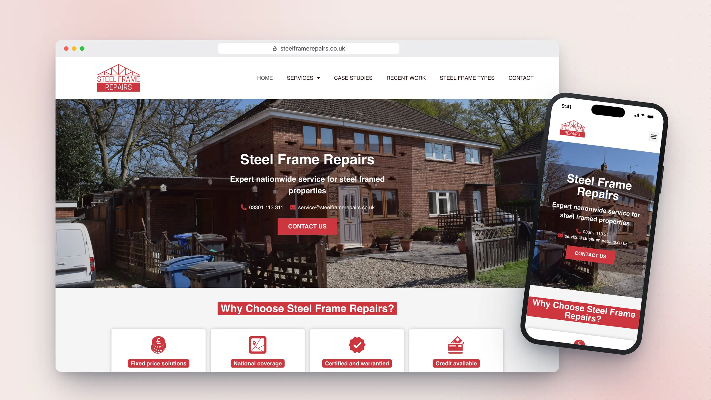 Steel Frame Repairs website by Bulldogs Digital on desktop and mobile - steel framed house repairs