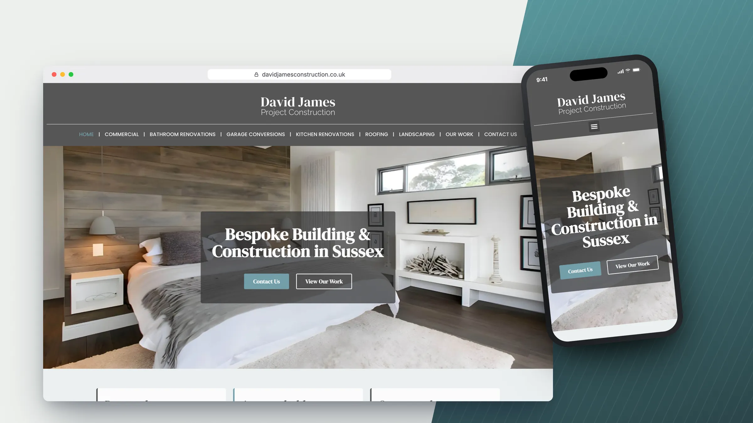 David James Construction (formerly DJ Building Sussex) website by Bulldogs Digital on desktop and mobile
