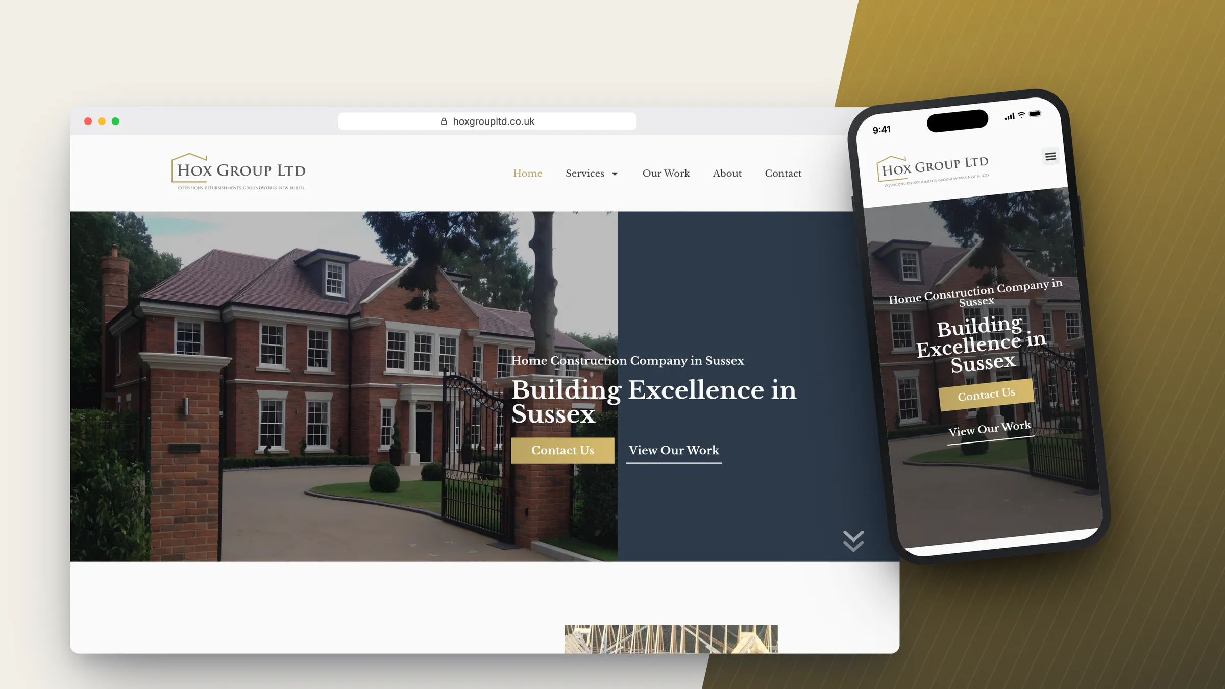 Hox Group website by Bulldogs Digital on desktop and mobile - home construction in Sussex