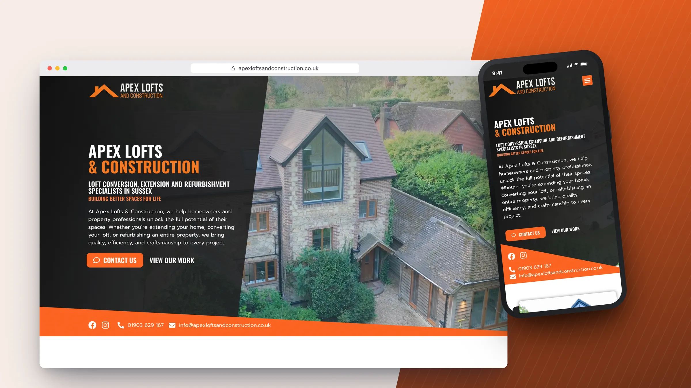 Apex Lofts & Construction website by Bulldogs Digital on desktop and mobile - loft conversions in Sussex