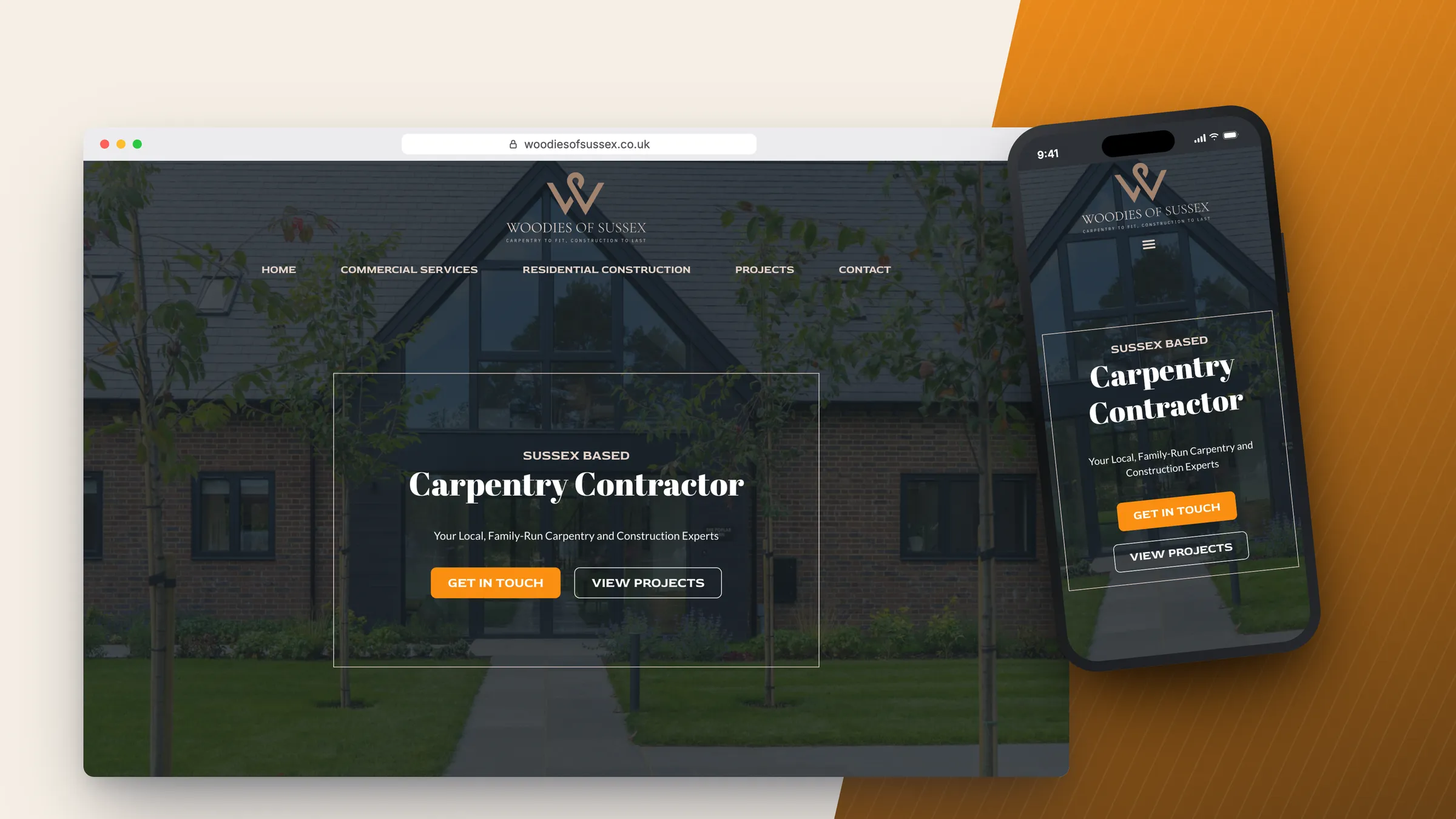 Woodies of Sussex website by Bulldogs Digital on desktop and mobile - carpentry contractor