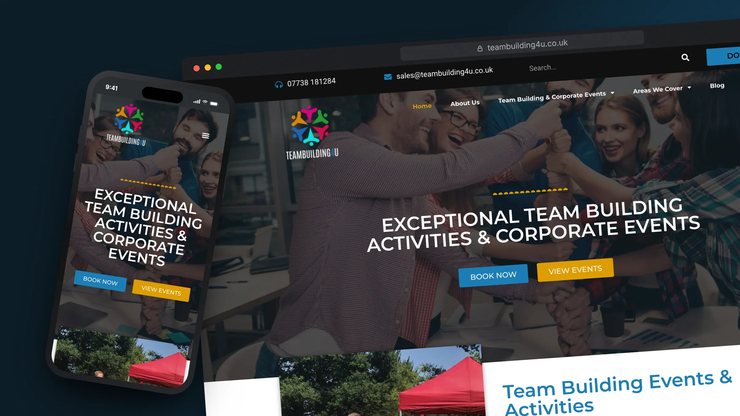 Teambuilding4u website on desktop and mobile - corporate team building events