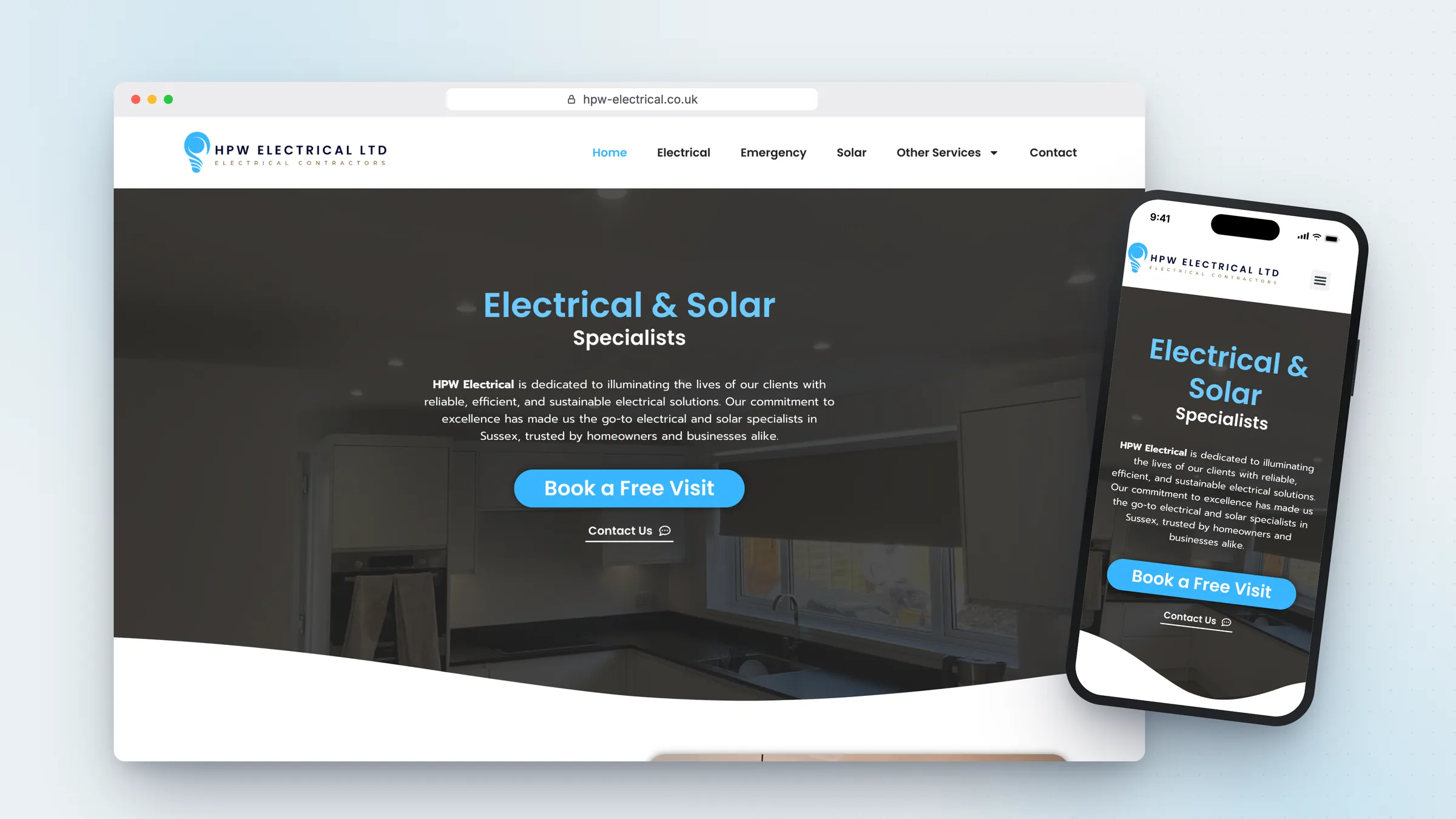 HPW Electrical website by Bulldogs Digital on desktop and mobile - electrical and solar specialists