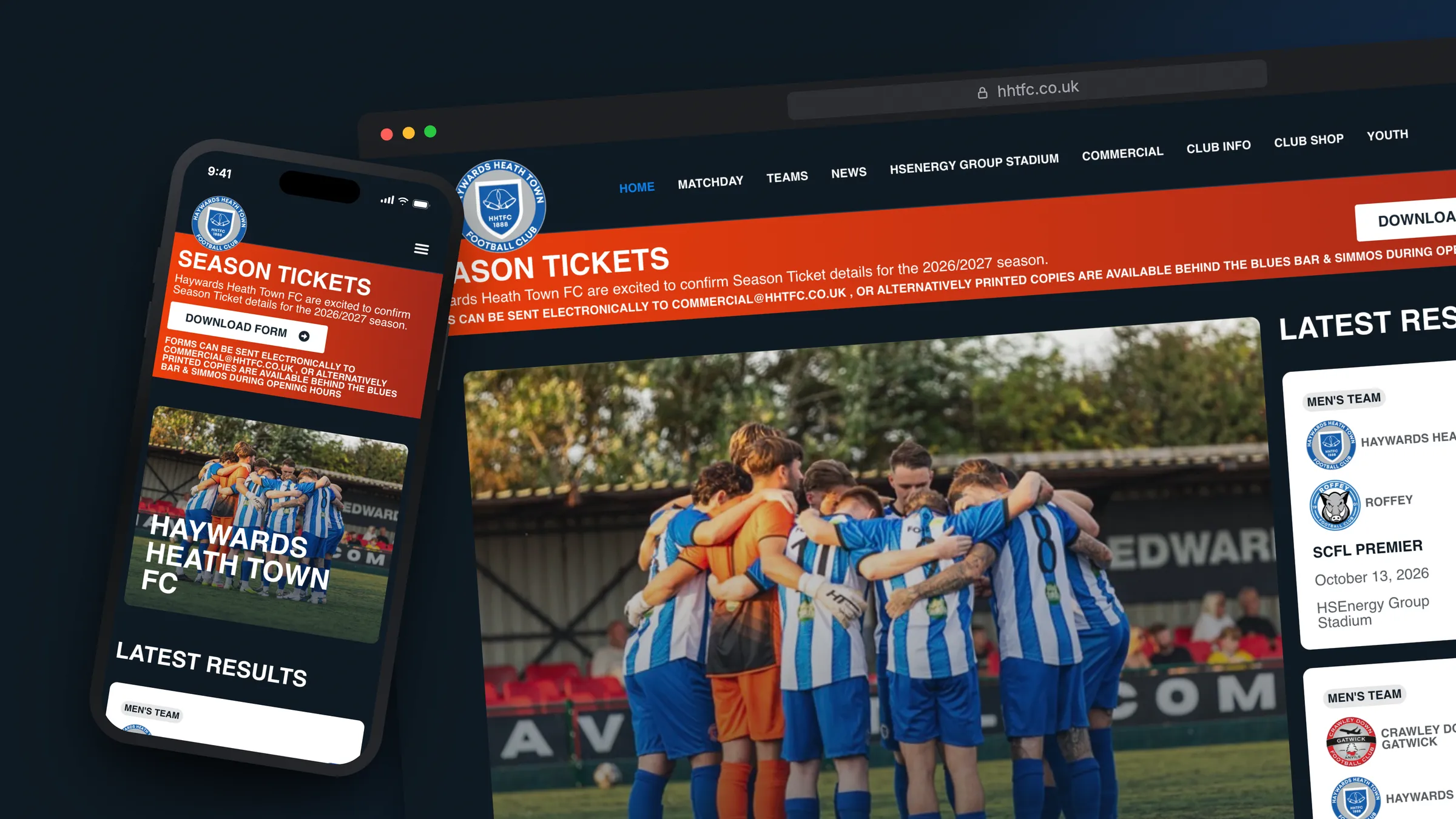 Haywards Heath Town FC website by Bulldogs Digital on desktop and mobile - fixtures, results and club news
