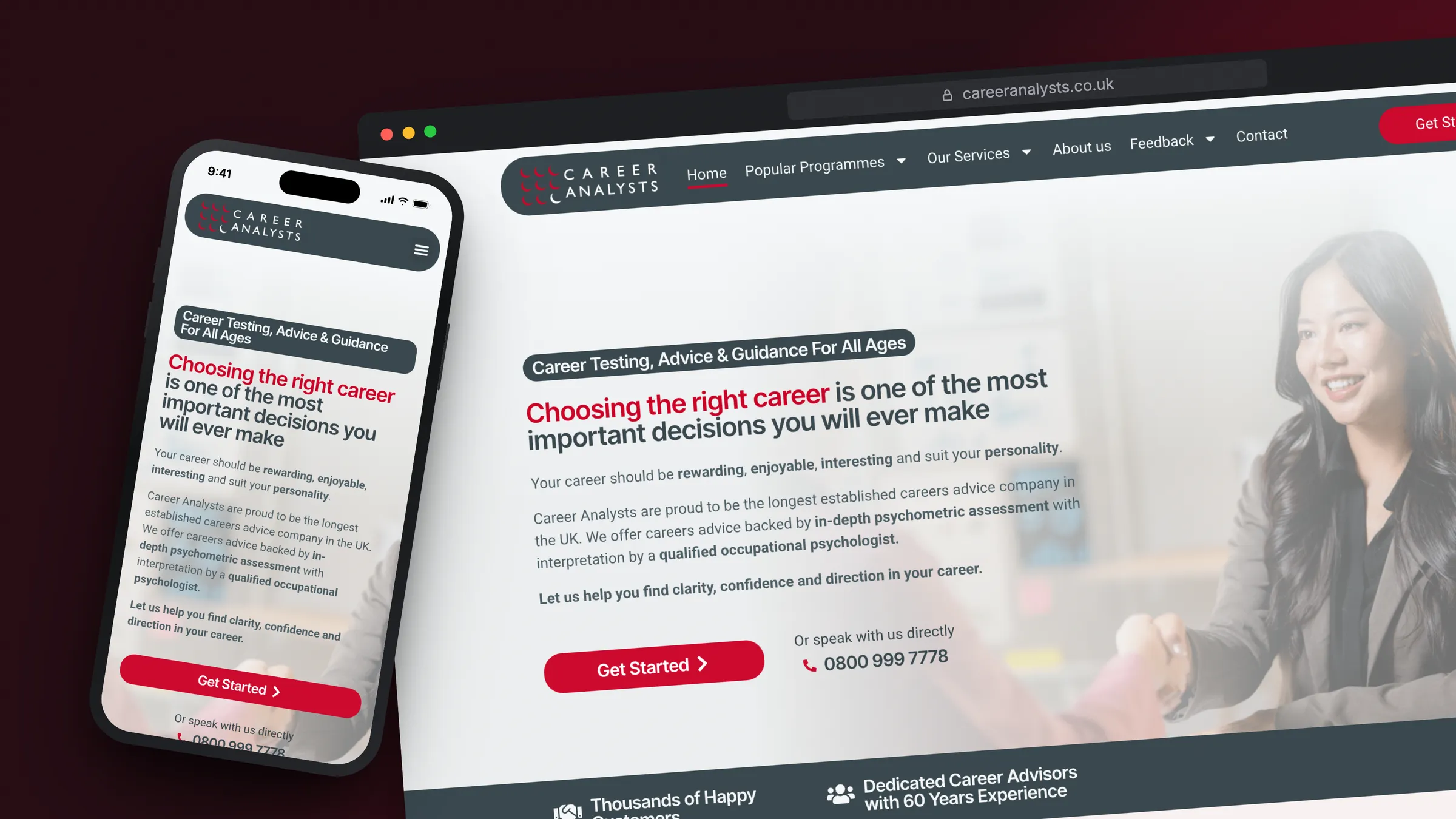 Career Analysts website redesign by Bulldogs Digital on desktop and mobile - careers advice