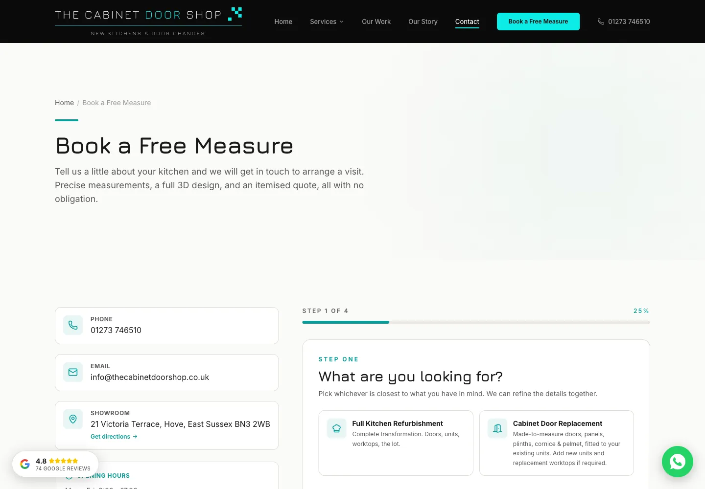 The Cabinet Door Shop stepped free measure booking form