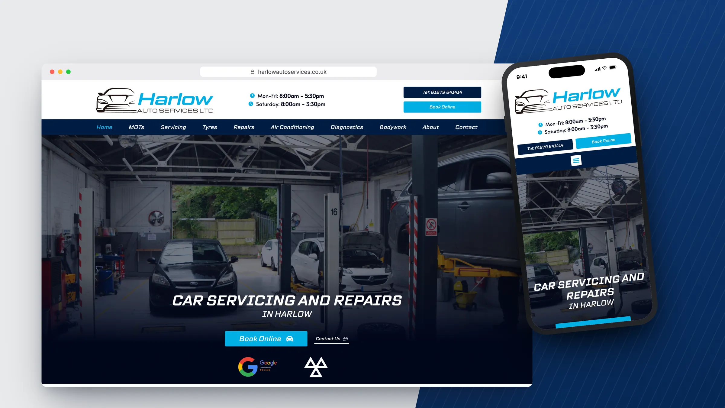 Harlow Auto Services website by Bulldogs Digital on desktop and mobile - car servicing and repairs in Harlow