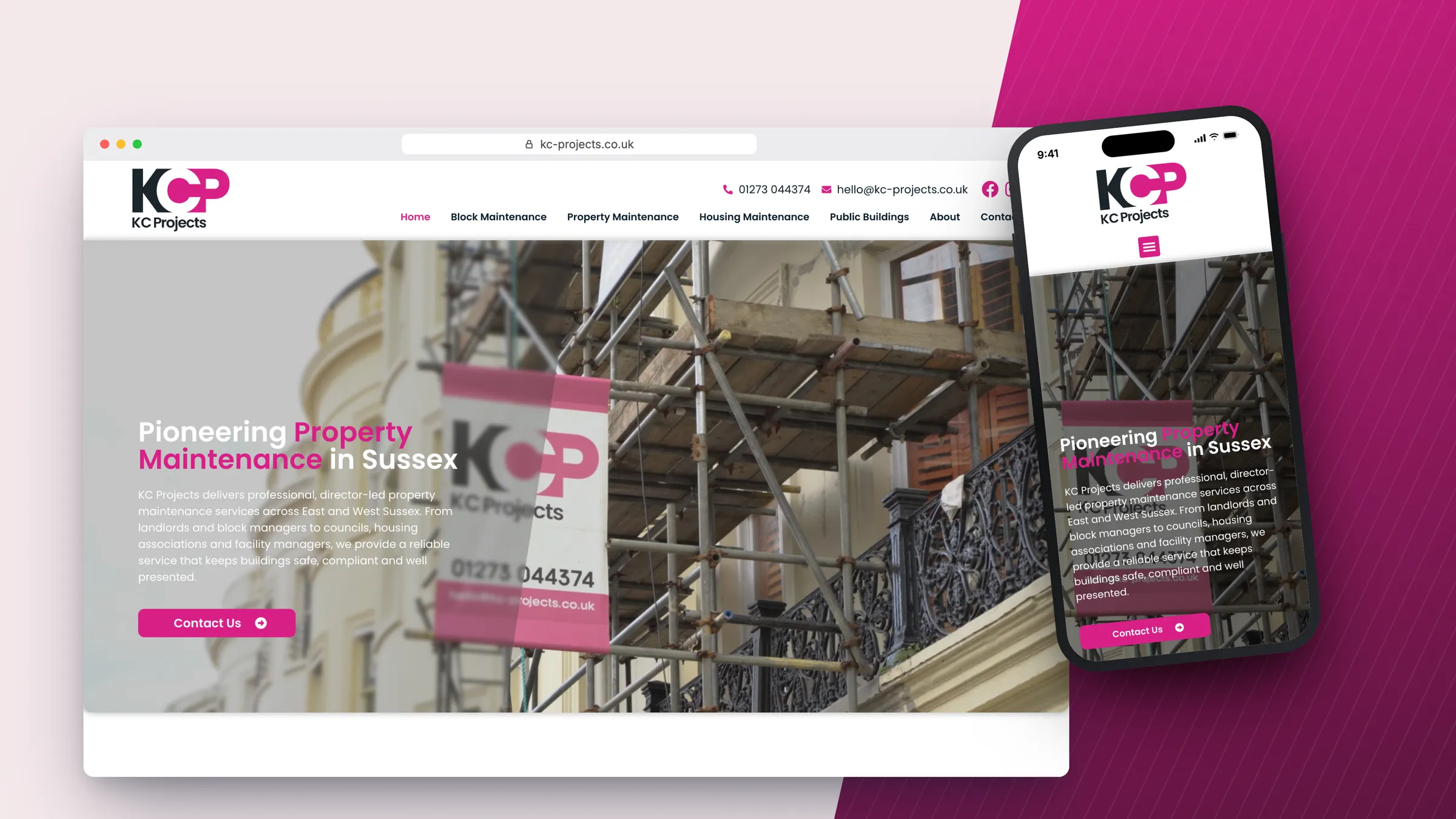 KC Projects website by Bulldogs Digital on desktop and mobile - property maintenance in Sussex