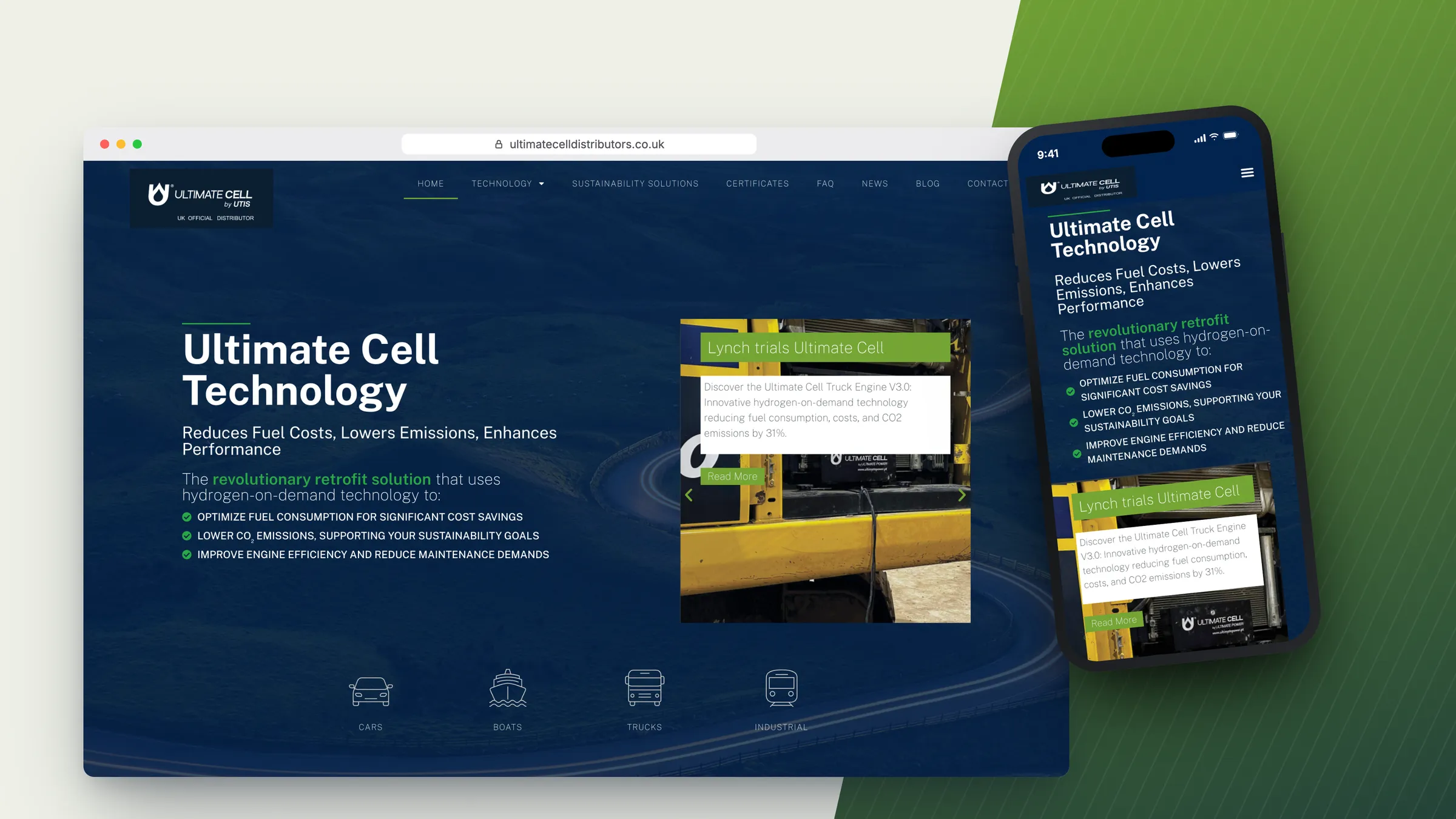 Ultimate Cell UK website by Bulldogs Digital on desktop and mobile