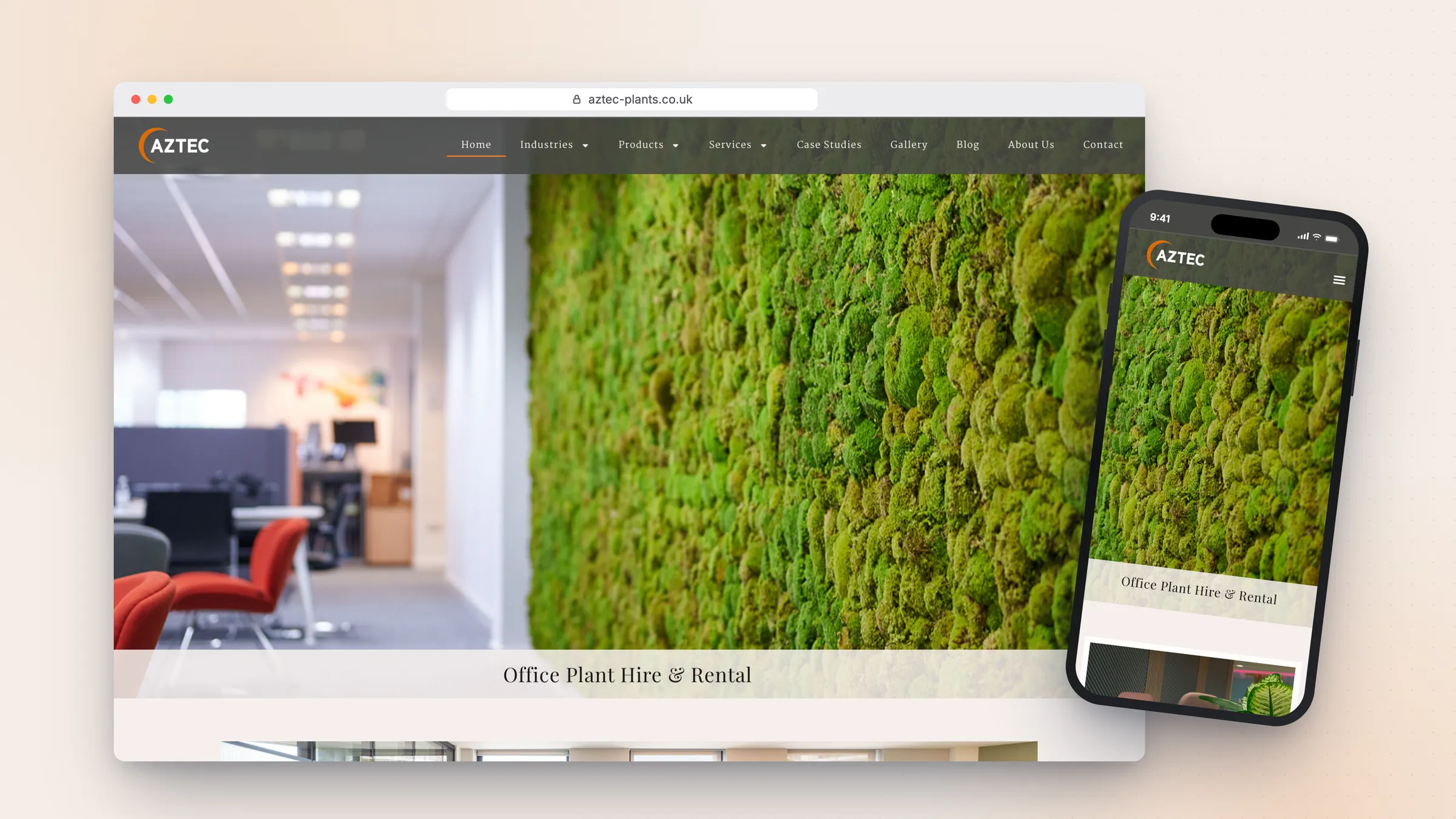 Aztec Plants website by Bulldogs Digital on desktop and mobile - office plant hire