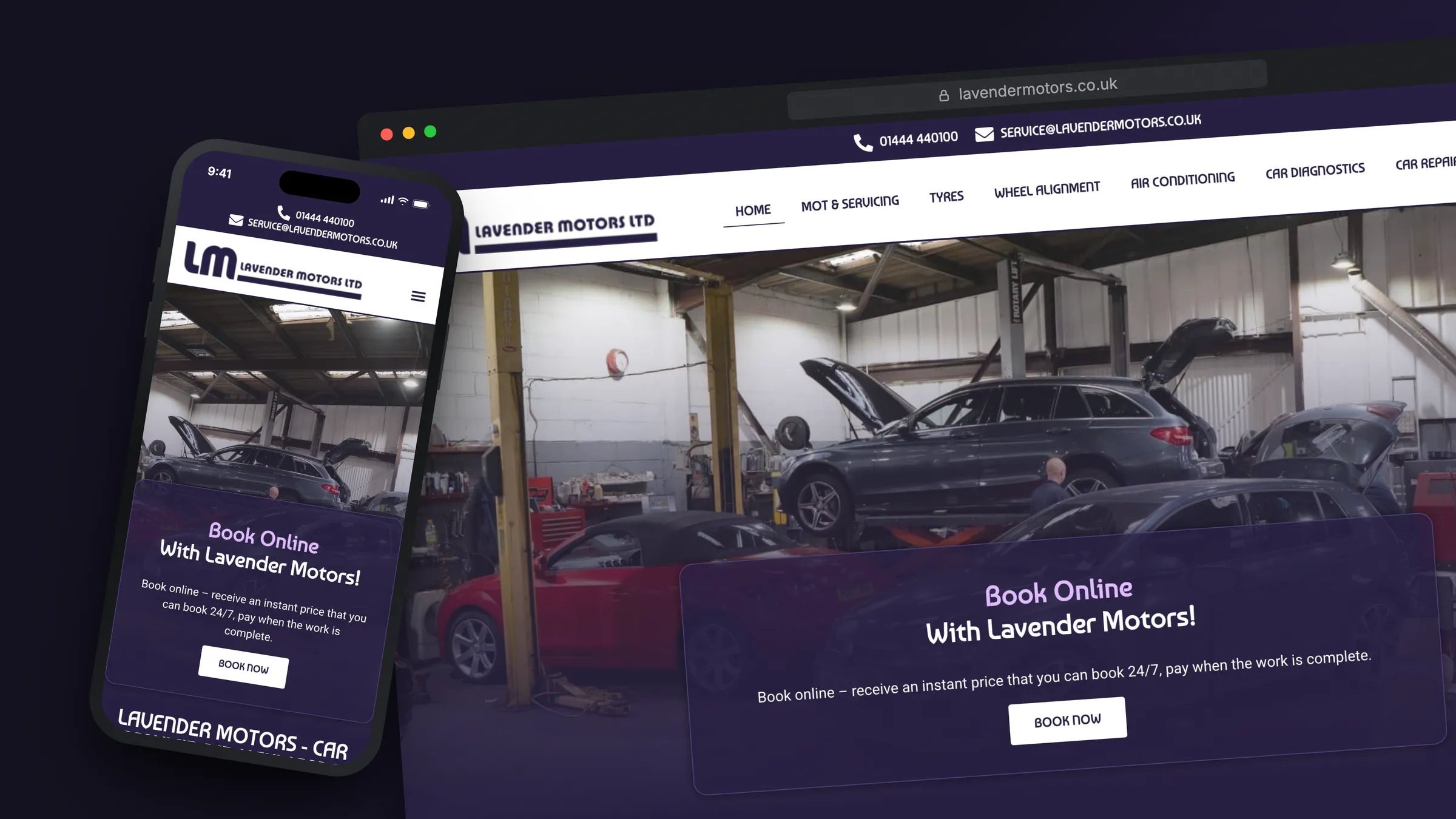 Lavender Motors website by Bulldogs Digital on desktop and mobile - car servicing in Haywards Heath