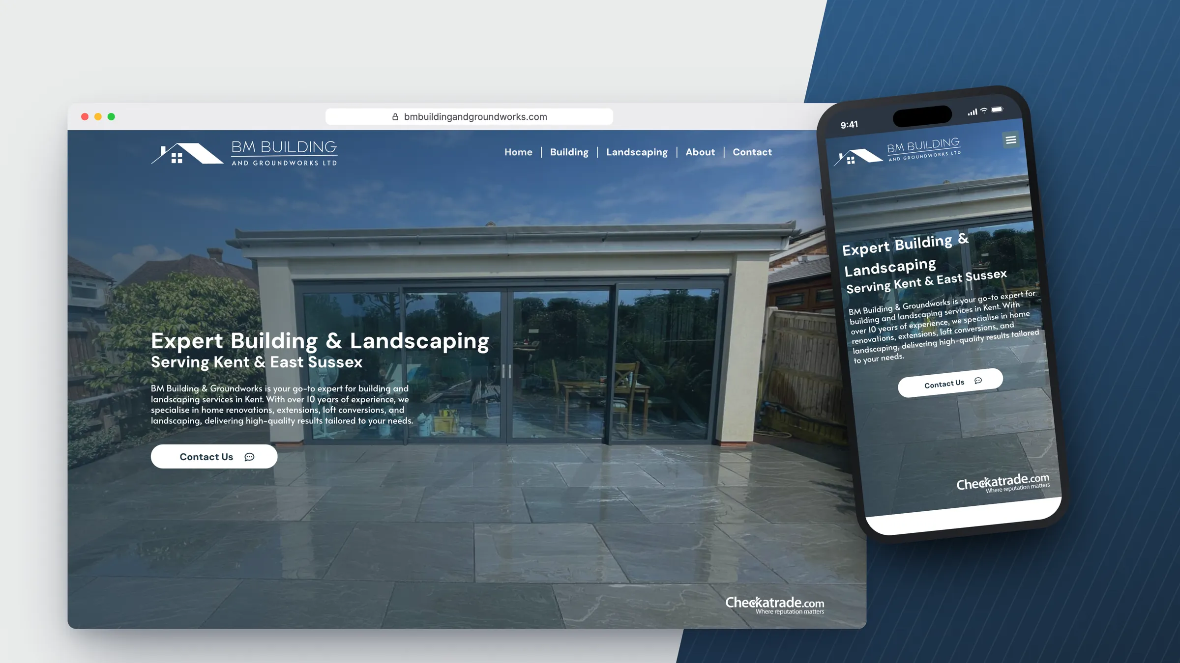 BM Building & Groundworks website by Bulldogs Digital on desktop and mobile