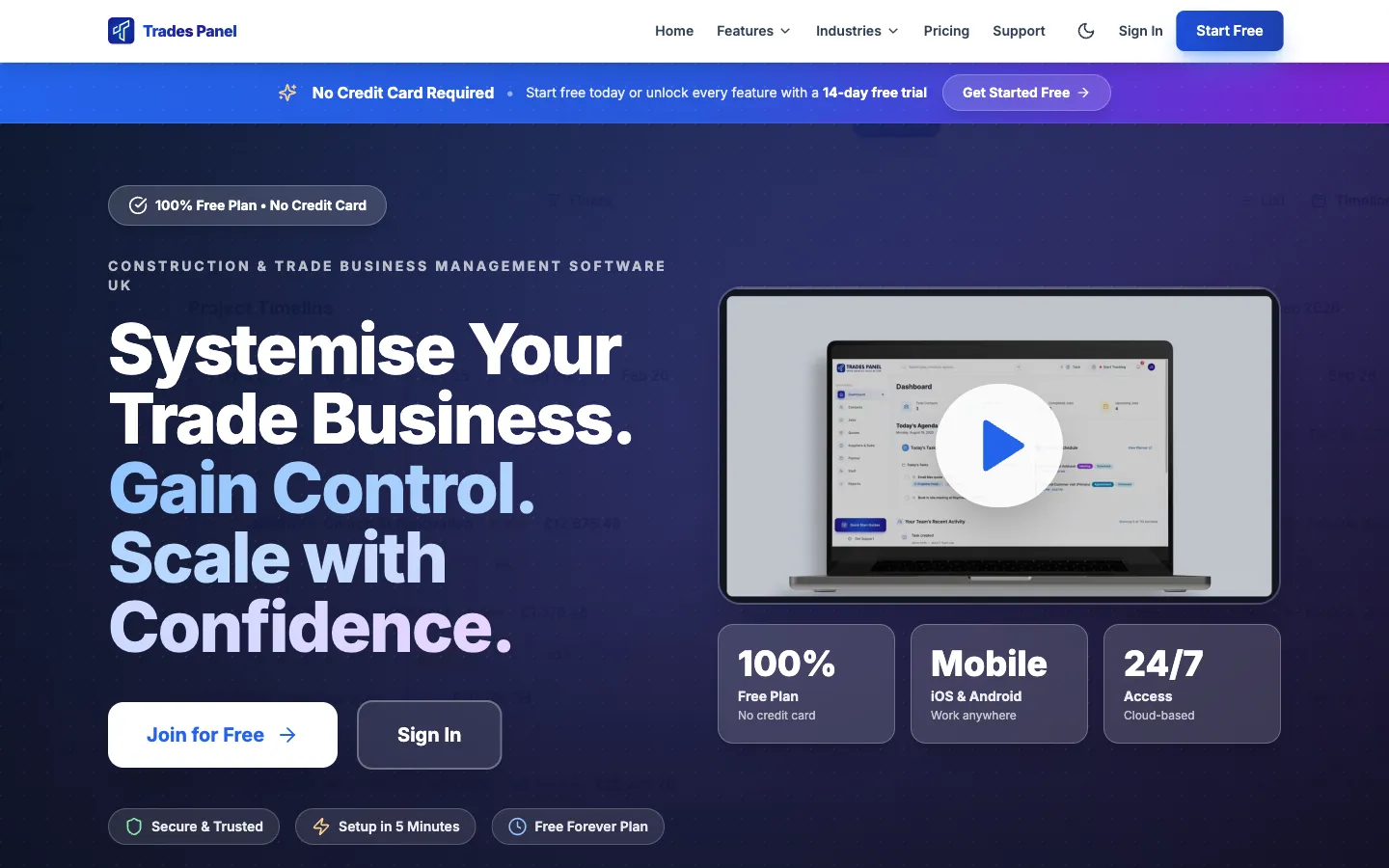 Trades Panel - SaaS business management platform for UK tradespeople